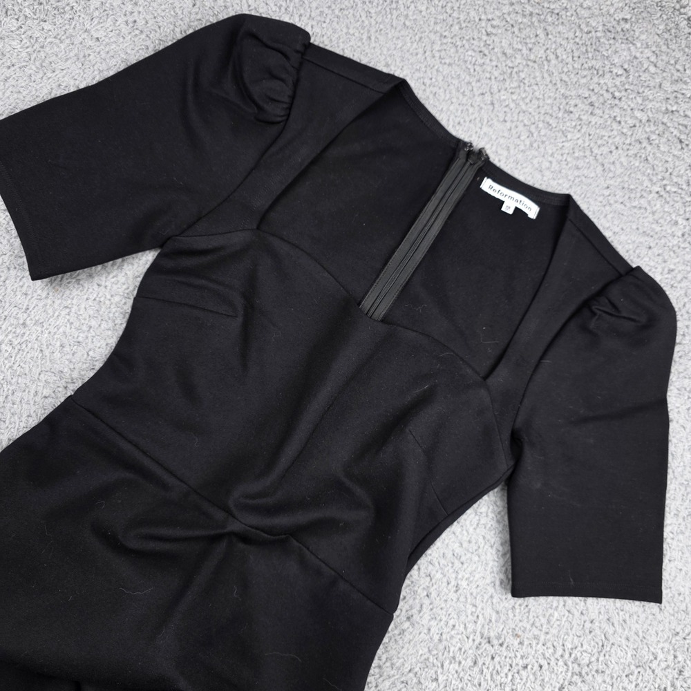 Reformation Black Square Neck Puff Sleeve Midi Dress‎ Deadstock Fabric XS